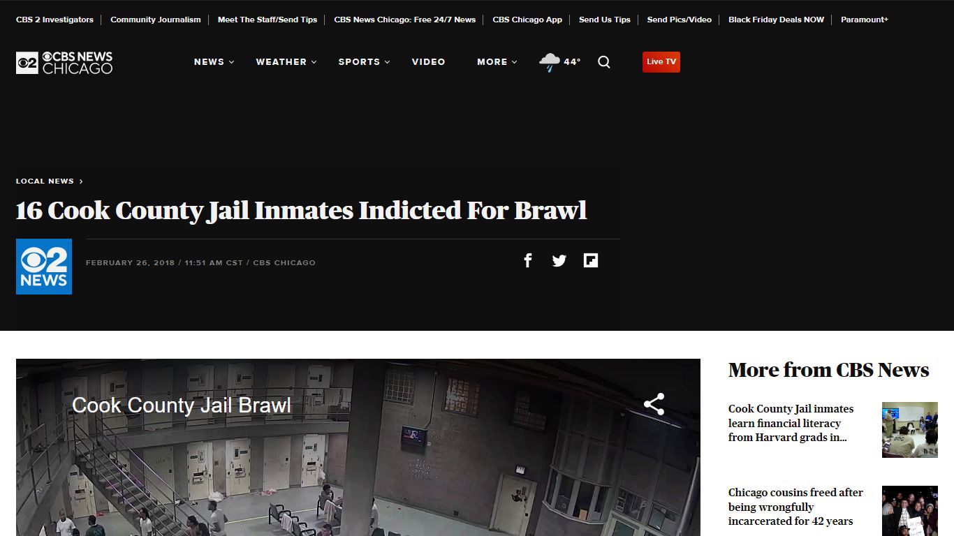 16 Cook County Jail Inmates Indicted For Brawl - CBS Chicago